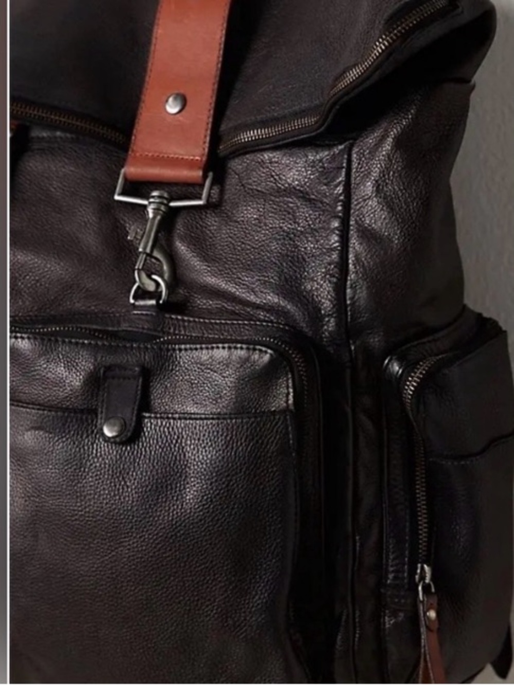 NWT FREE PEOPLE Brigade Leather Backpack in Black - Picture 4 of 10